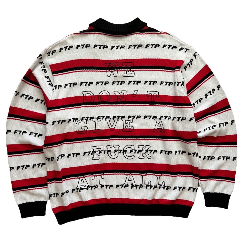 FTP Knit Polo Sweater XXL We Don’t Give A F*** Striped Long Sleeve NWOT